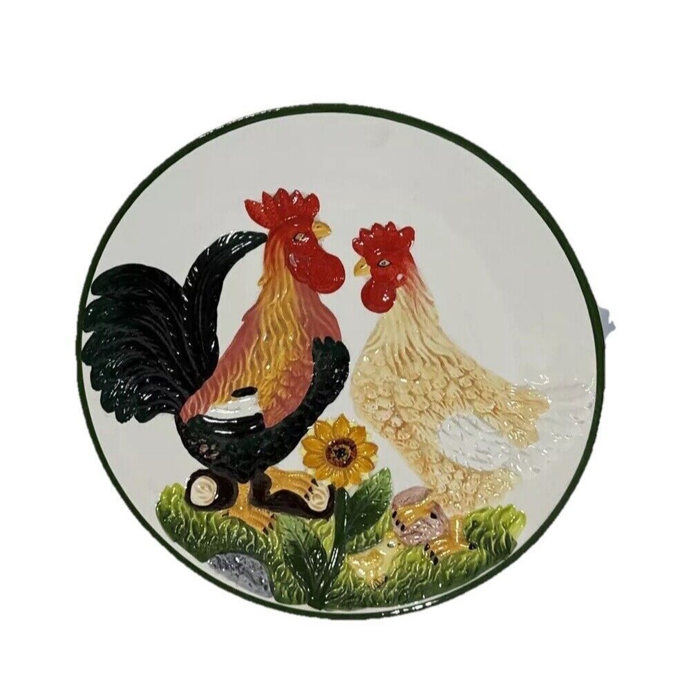 Rare & Vintage Collectible Embossed 3D Rooster Chicken Decorative Plate